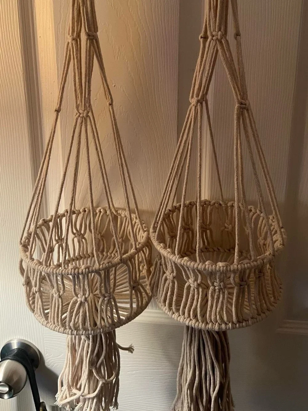 set of 2 ivory macrame plant holders